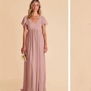 Birdy Grey Pink Pleated Maxi Dress with Flutter Sleeves
